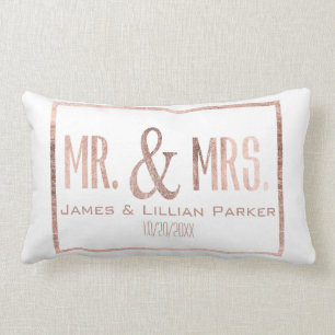 Faux Rose Gold Mr. and Mrs. Monogram Wedding Lumbar Cushion