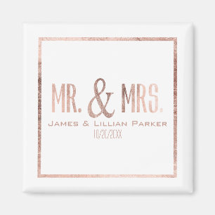 Faux Rose Gold Mr. and Mrs. Monogram Wedding Magnet