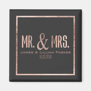 Faux Rose Gold Mr. and Mrs. Monogram Wedding Magnet