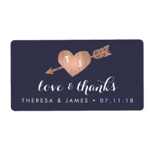 Faux Rose Gold & Navy Wedding Favour Labels