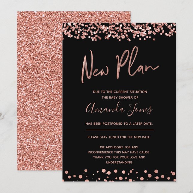 FAUX ROSE GOLD New Plan Baby Shower Announcement (Front/Back)