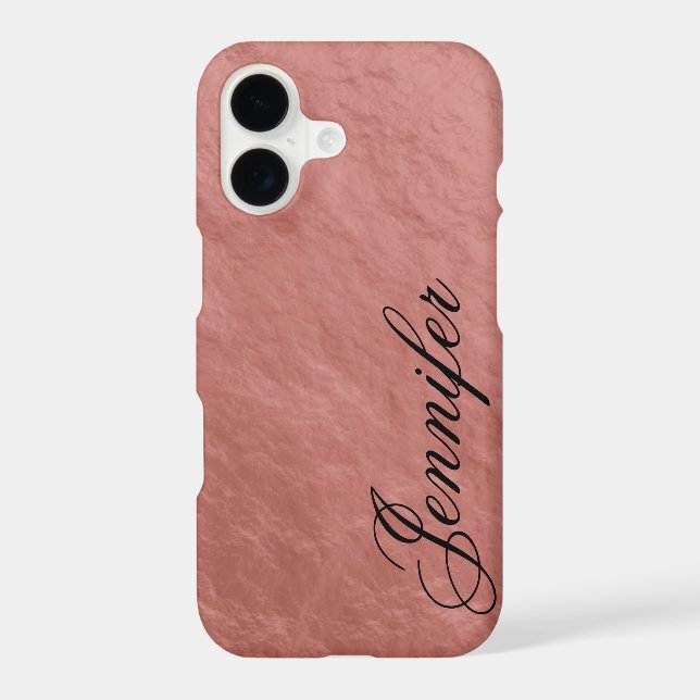 Faux Rose Gold Nugget Foil Fancy Script First Name iPhone Case (Back)