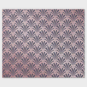Faux Rose Gold on Midnight Blue Art Deco Fans Wrapping Paper