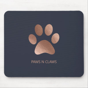 Faux Rose Gold Paw Print On Navy Mouse Mat