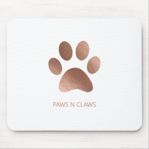 Faux Rose Gold Paw Print On White Mouse Mat