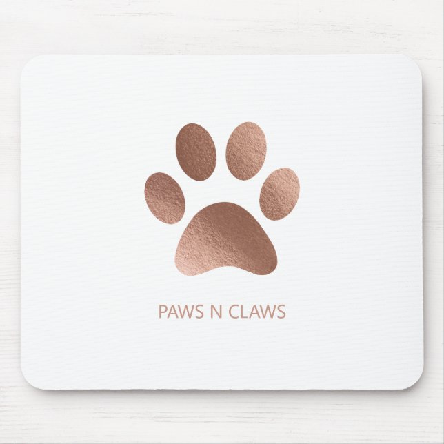 Faux Rose Gold Paw Print On White Mouse Mat (Front)