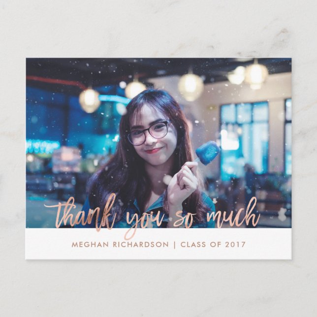 Faux Rose Gold | Photo Graduation Thank You Postcard (Front)