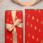 Faux Rose Gold Pine Trees Pattern Christmas Red Wrapping Paper<br><div class="desc">Elegant chic gold metallic pine trees random pattern on a plain red (changeable) background making a classy simple glam Christmas gifts packaging paper.</div>