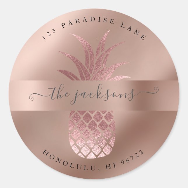 Faux Rose Gold Pineapple Classic Round Sticker (Front)