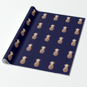 Faux Rose Gold Pineapple on Navy Blue Wrapping Paper