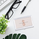 Faux Rose Gold Pineapple | Personalized Business Card Holder<br><div class="desc">Elegant business card holder features your name and/or business name in modern grey lettering,  overlaid on a faux rose gold foil illustration on a pale cameo blush background. Shop matching items from our Pineapple office collection to complete your look!</div>