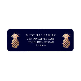 Faux Rose Gold Pineapples on Navy Blue
