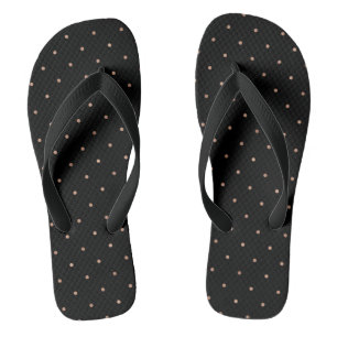 Faux Rose Gold Polka Dots on Black Flip Flops