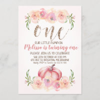 Faux Rose Gold Pumpkin 1st Birthday Invitation