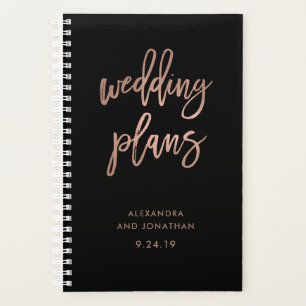 Faux Rose Gold Script on Black Wedding Planner