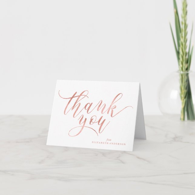 Faux Rose Gold Script Thank You Notes (Front)