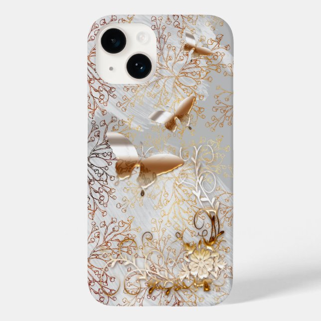 Faux Rose Gold & Silver iPhone 14, Barely There Case-Mate iPhone Case (Back)