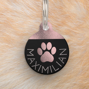 Faux Rose Gold Sparkle Diamante Effect Trendy Dog Pet Tag