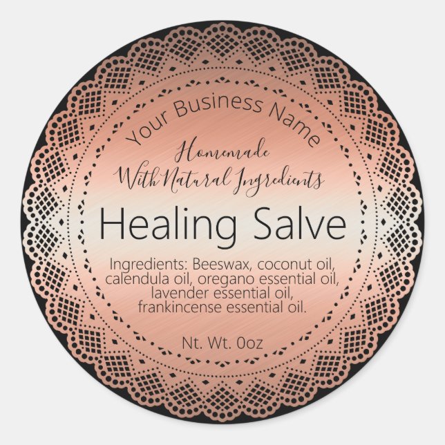 Faux Rose Gold Sticker Label Handmade Healing Balm (Front)