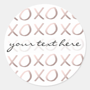 faux rose gold typography hugs and kisses xoxo classic round sticker
