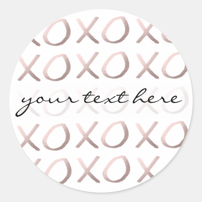 faux rose gold typography hugs and kisses xoxo classic round sticker (Front)