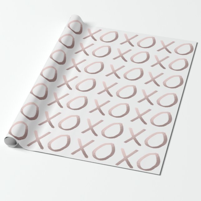 faux rose gold typography hugs and kisses xoxo wrapping paper (Unrolled)