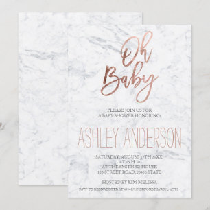 Faux rose gold typography marble chic Baby shower Invitation