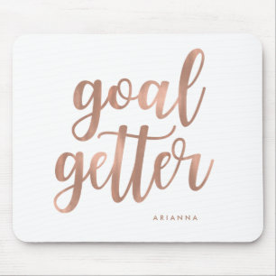 Faux Rose Gold Typography on White Goal Getter Mouse Mat