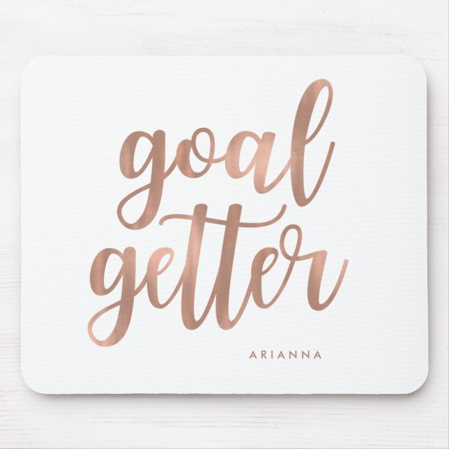 Faux Rose Gold Typography on White | Goal Getter Mouse Mat (Front)