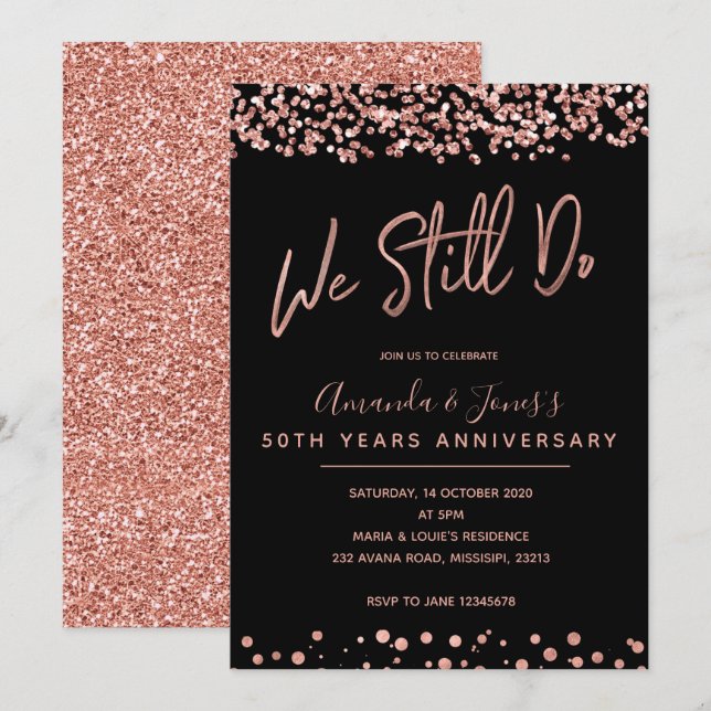 FAUX ROSE GOLD Vow Renewal Anniversary Invitation (Front/Back)