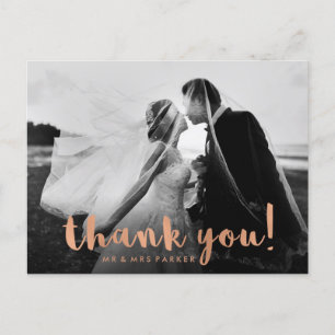 Faux Rose Gold Wedding Thank You with Photo Postcard