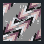 faux rose gold white marble purple black geometric square wall clock<br><div class="desc">Modern and trendy design featuring faux rose gold,  white marble,  purple and black triangles on a grey background.</div>