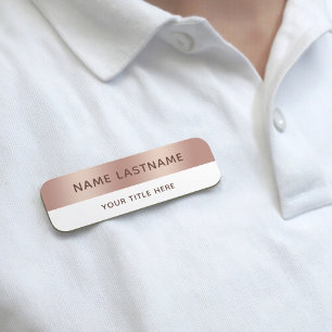 Faux Rose Gold White Title Safety Pin Magnetic Name Tag