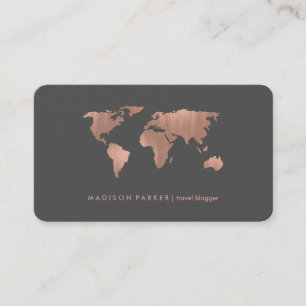 Faux Rose Gold World Map on Smoky Grey Business Card