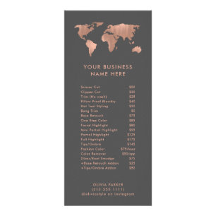 Faux Rose Gold World Map   Price List Service Menu
