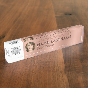 Faux Rose Gold Your Logo Photo Professional Nameplate