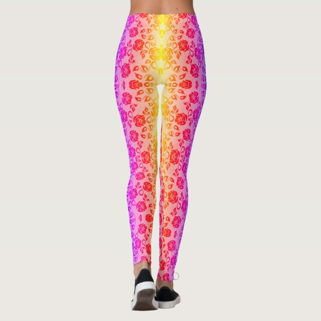 Faux Roses Lace Fishnet Colourful Leggings (Back)
