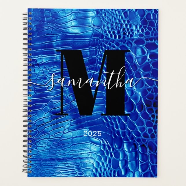 Faux Royal Blue Leather Signature Monogram 2025 Planner (Front)