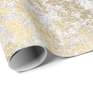 Faux Royal Gold Floral Powder Floral Pearly Blush Wrapping Paper