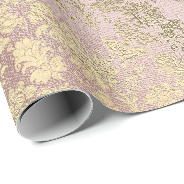 Faux Royal Gold Floral Powder Floral Pearly Rose Wrapping Paper (Roll Corner)