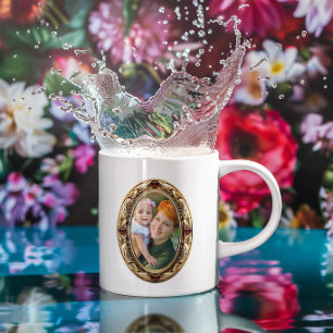 Faux Ruby and Gold Oval Framed Photos Coffee Mug