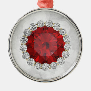 Faux Ruby & Diamonds Silver Bokeh Metal Tree Decoration