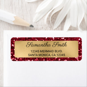 Faux Ruby Red Glitter and Gold Foil Label