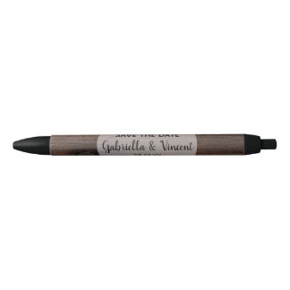 Faux Rustic Barn Wood Ranch Wedding Save the Date Black Ink Pen