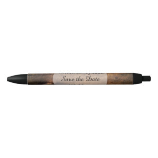 Faux Rustic Barn Wood Wedding Save the Date Black Ink Pen