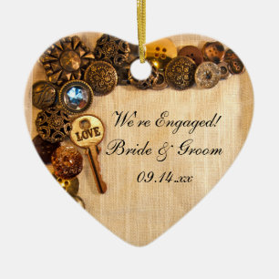 Faux Rustic Buttons Engagement Ceramic Tree Decoration