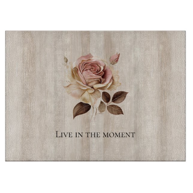 Faux Rustic Cream Pink Rose Wood   Cutting Board (Front)