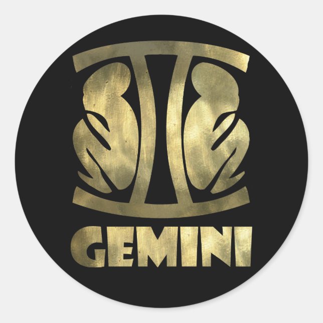 Faux Rustic Gold Gemini Twins Classic Round Sticker (Front)