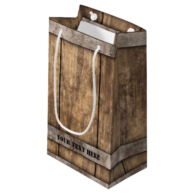 Faux Rustic Weathered Wood Boards Small Gift Bag (Front Angled)