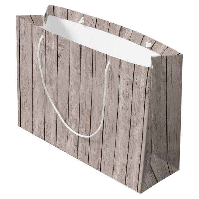 Faux Rustic Wood Brown  Large Gift Bag (Back Angled)